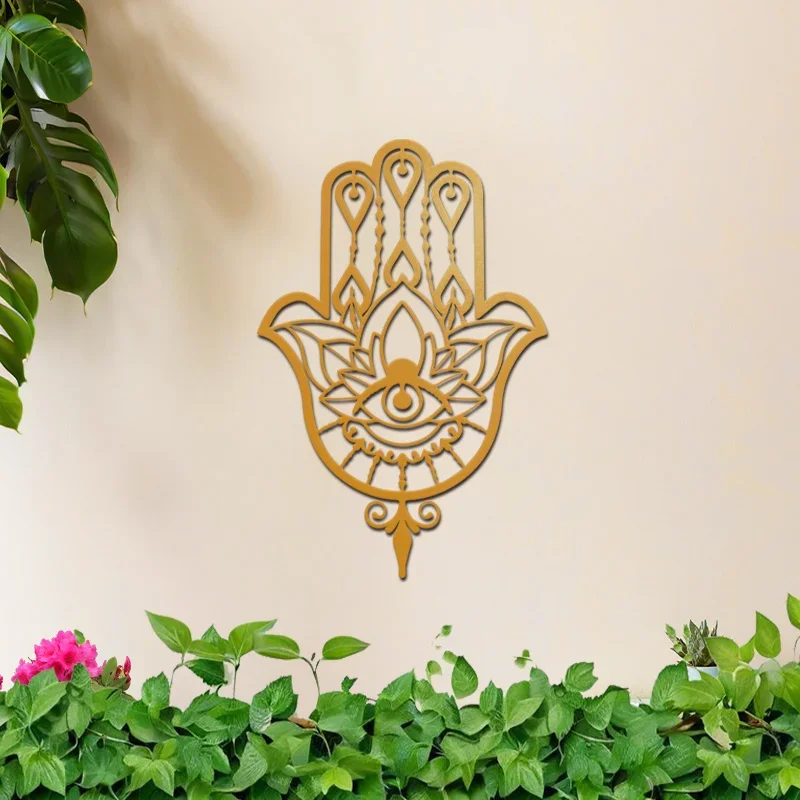CIFBUY Hamsa Hand Evil Eye Wall Art Iron Metal Sculpture Boho Zen Decor for Home Living Room Indoor Outdoor Unique Gift