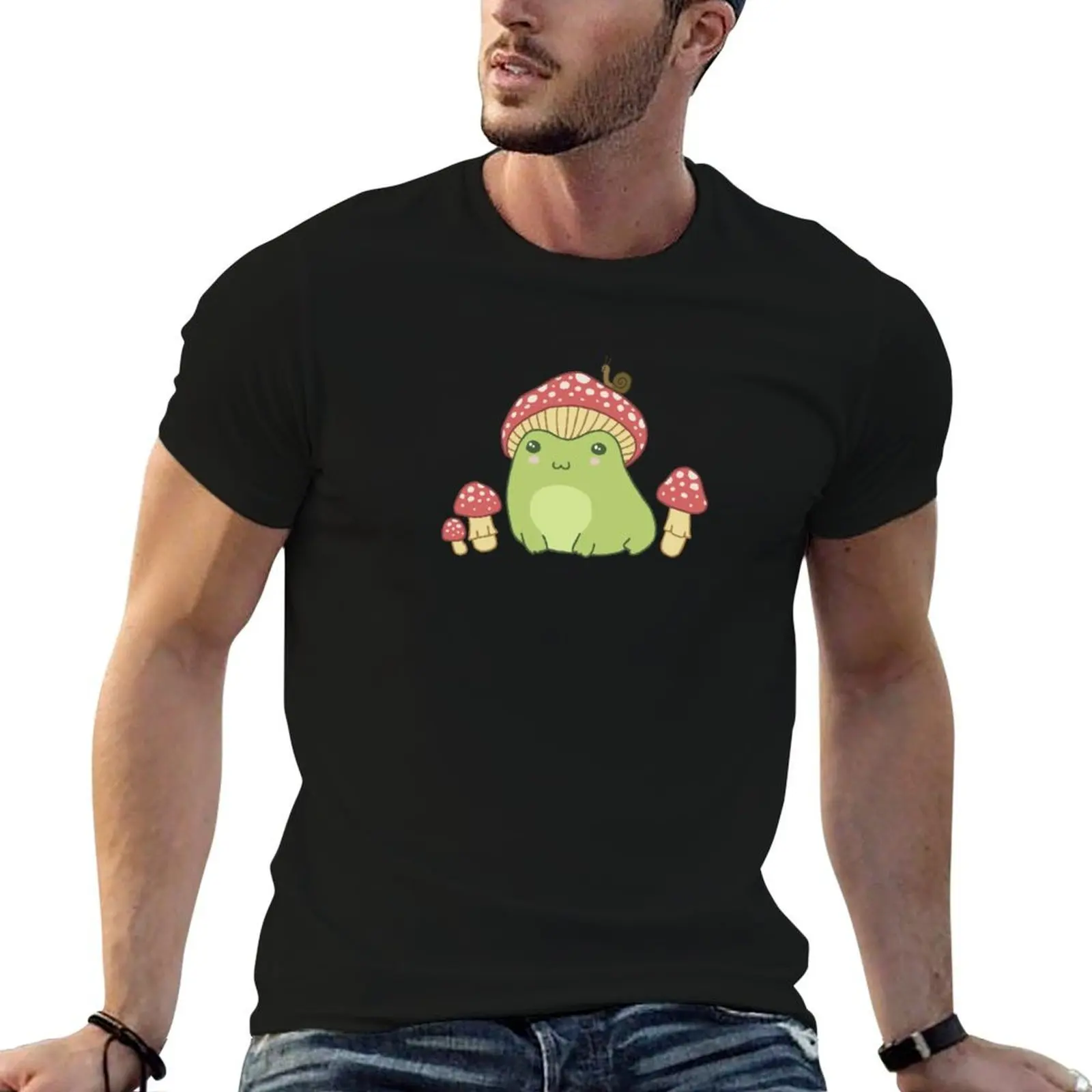 Kawaii Frog with Toadstool Mushroom Hat and Snail - Cottagecore Aesthetic Forg - Amanita Muscaria Lover - Edgy Kidcore A T-Shirt