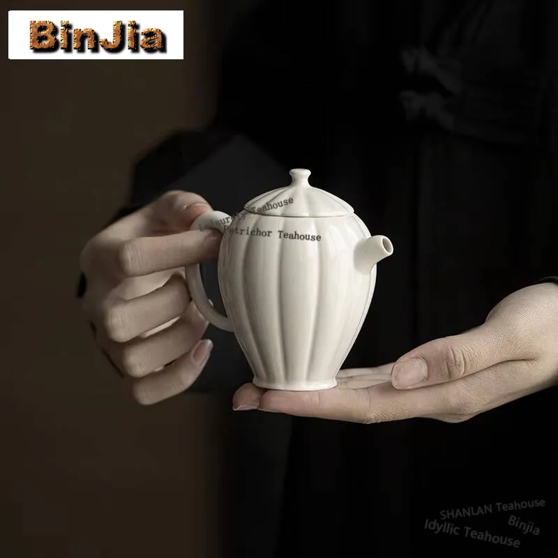 

140ml Plant Ash Teapot Creative Melon Edged Pot Boutique Ceramic Pot With Ball Hole Filter Retro Tea Maker Kettle Teaware Crafts