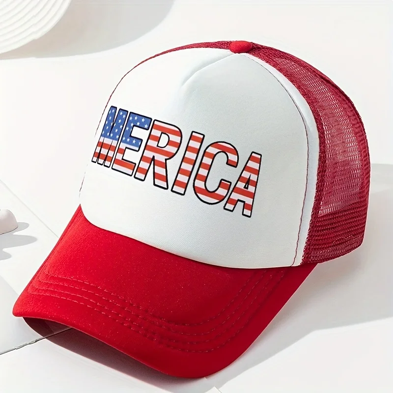 MERICA Printed Baseball Cap Unisex Mesh Breathable Sports Hat Independence Day Trucker Hat Lightweight Patriotic Cap