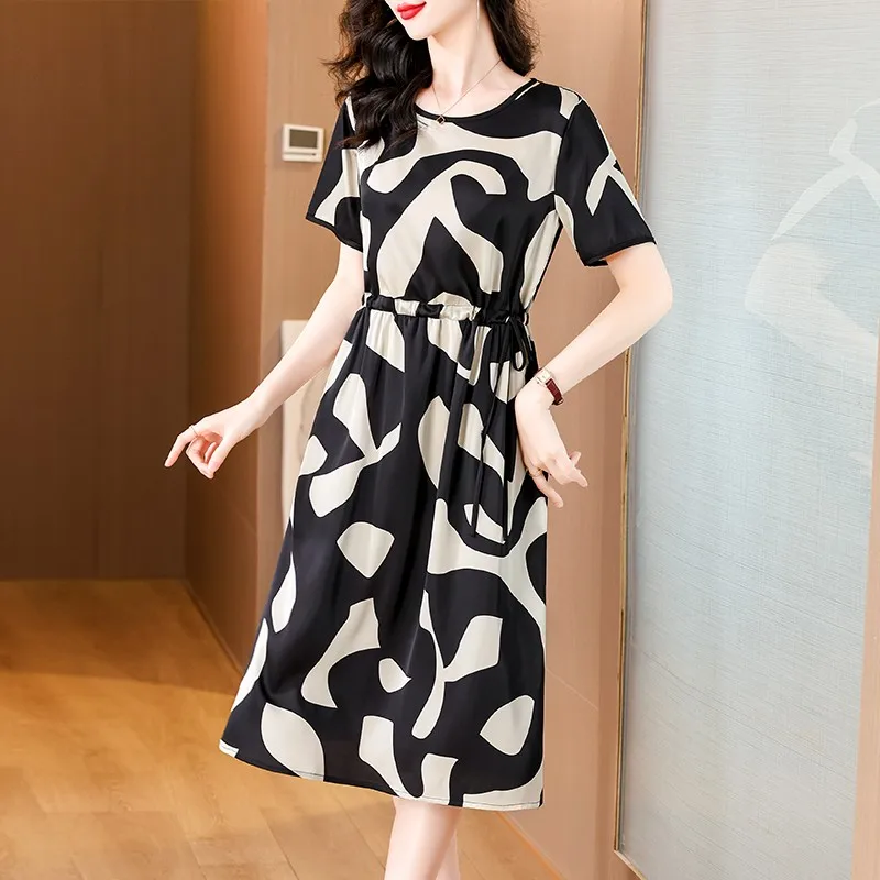 2024 Floral Short Sleeve Loose Long Dress Summer Fashion Elegant Casual Beach Dress Women Korean Vintage Bodycon Dress