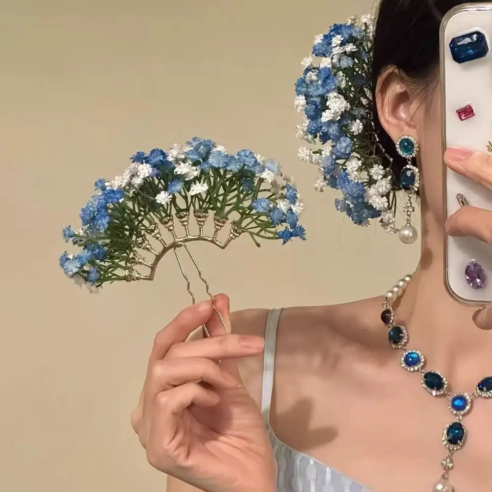 

Нежная заколка для волос «Звездное небо» с цветами, в богемном и китайском стиле, имитация цветов, боковая заколка-шпилька, аксессуар для волос невесты