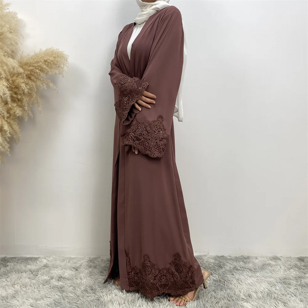 Mode décontracté dentelle Robe brodée musulman Long Cardigan ample Abaya Robe moyen-orient dubaï