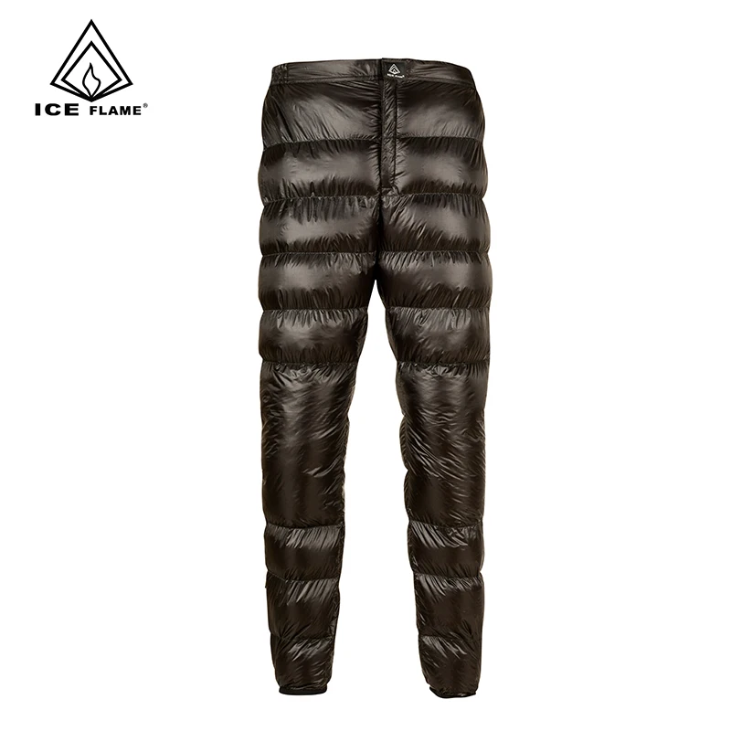 Ice Flame Unisex Ultralekkie spodnie puchowe Outdoor Camping Białe wodoodporne ciepłe spodnie zimowe z gęsiego puchu