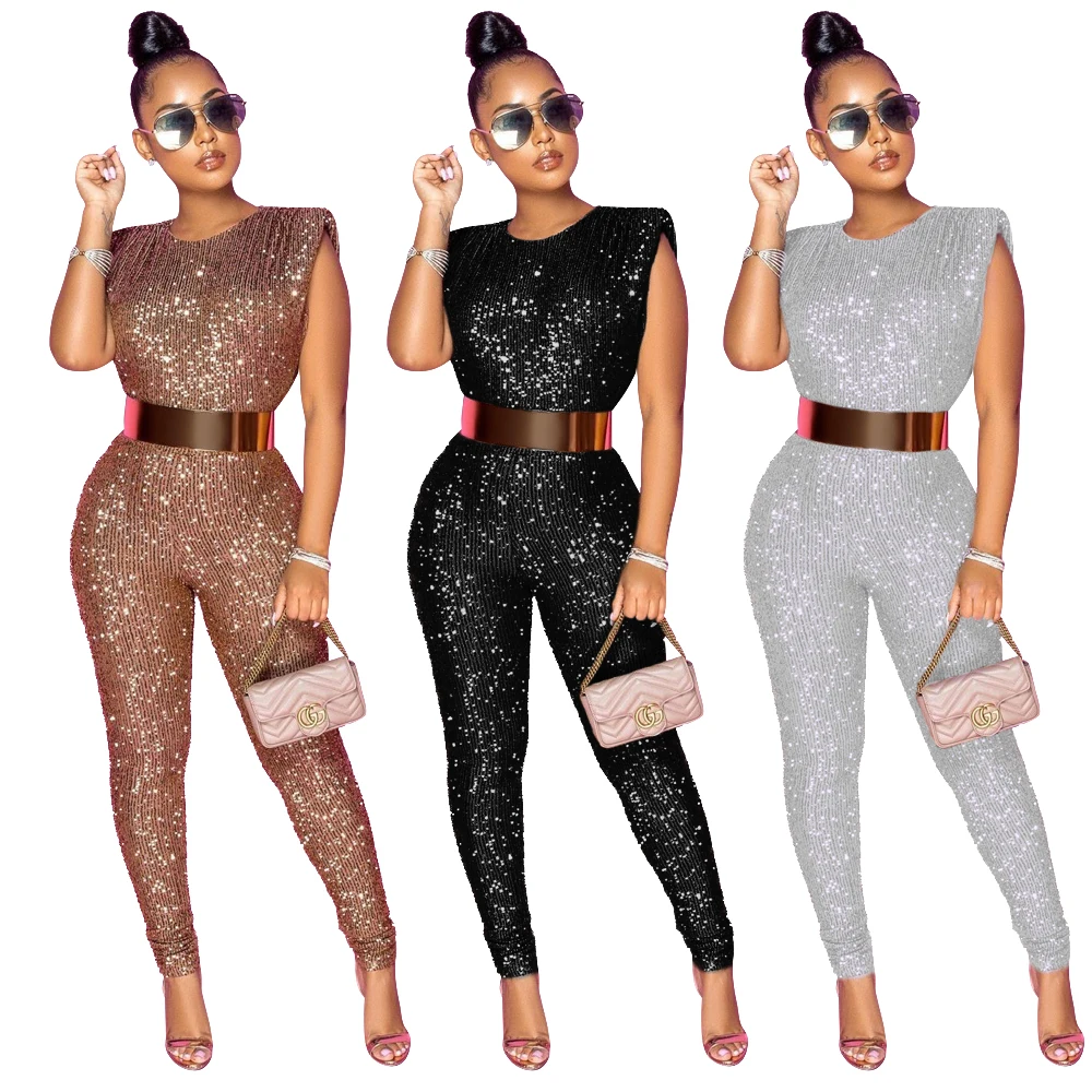 Imagem -05 - Bodysuit Feminino de Cintura Alta Macacão Shinny Lantejoulas Roupa Elegante sem Mangas Sexy Evening Party Suit Boate 2023