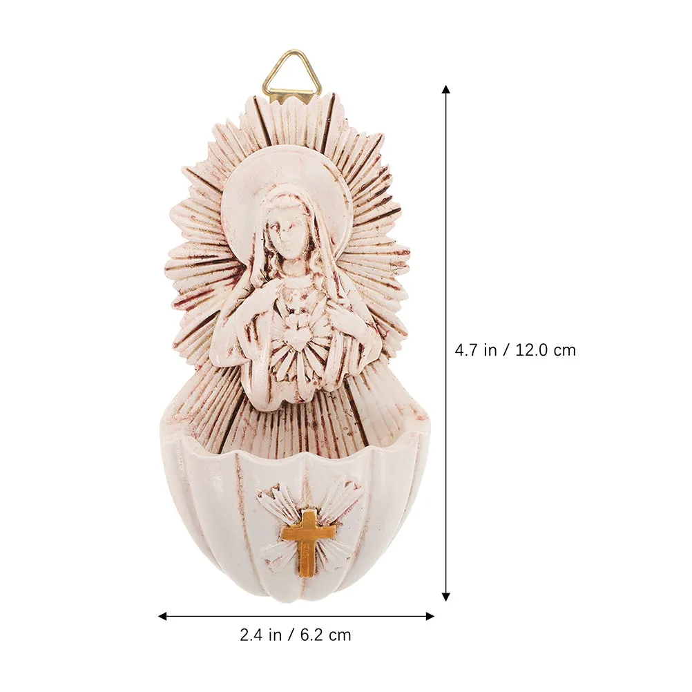 2Pcs Holy Water Font Wall Hanging Decor Resin Catholic Religious Decor Elegant Interior Accent for Living Room Bedroom Entry