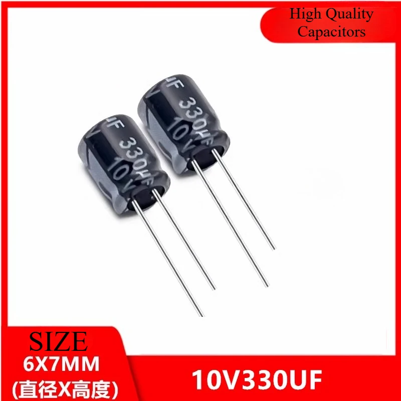 

100Pcs 10V330UF New genuine in-line electrolytic capacitor 330UF 10V size 6X7MM