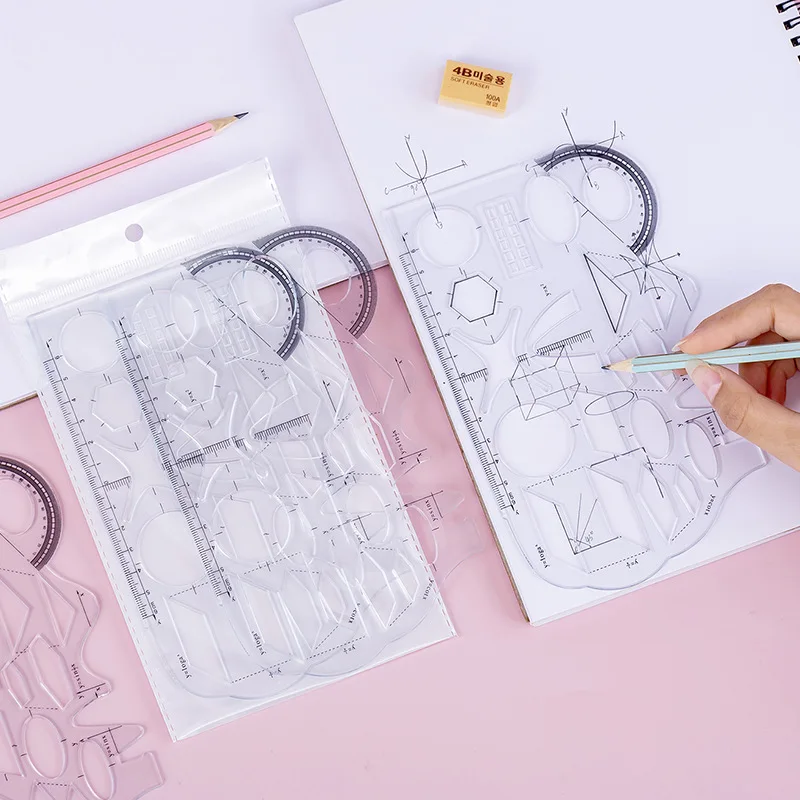 1pc Soft Mathematics Plastic Rulers for Kids Student Kawaii School Supplies Stationery Geometric Graph Ruler