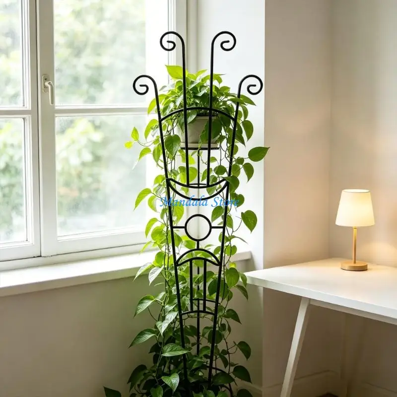 U2JC Space Saving Iron Plant Climbing Structure Moon Styles Garden Trellis Rack For Vine Flowers Quick Assembly No Tools Need