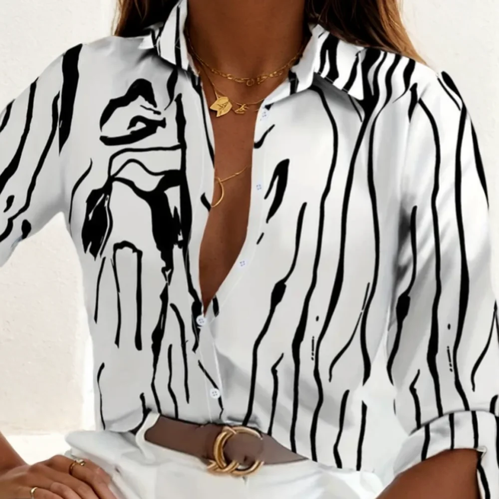 Vintage Print Women Blouse Shirt Fashion Long Sleeve Turn-down Collar Button Shirts Top Casual Ropa De Mujer Ofertas Camisas