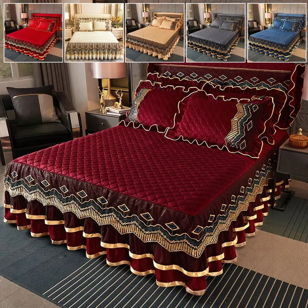 

Short Plush Winter Warm Bedspread Luxury Lace Bed Skirt Anti Slip Protective Cover Bedding Anti Slip and Wear-resistant Bedding