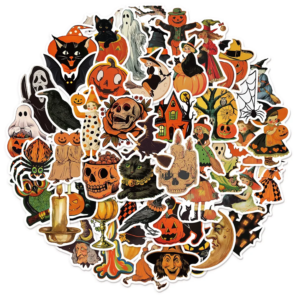 50PCS Halloween Pumpkin Witch Fun Stickers DIY Luggage Notebook Skateboarding Water Cup Label Stickers