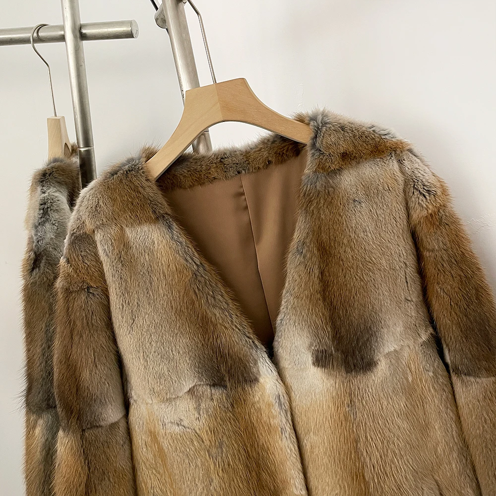 MENINA 2025 Winter V-neck Top Clothes Female Luxury Real Mink Fur Warm Jacket Women Natural Fur Long Sleeves Coat Outerwear Lady