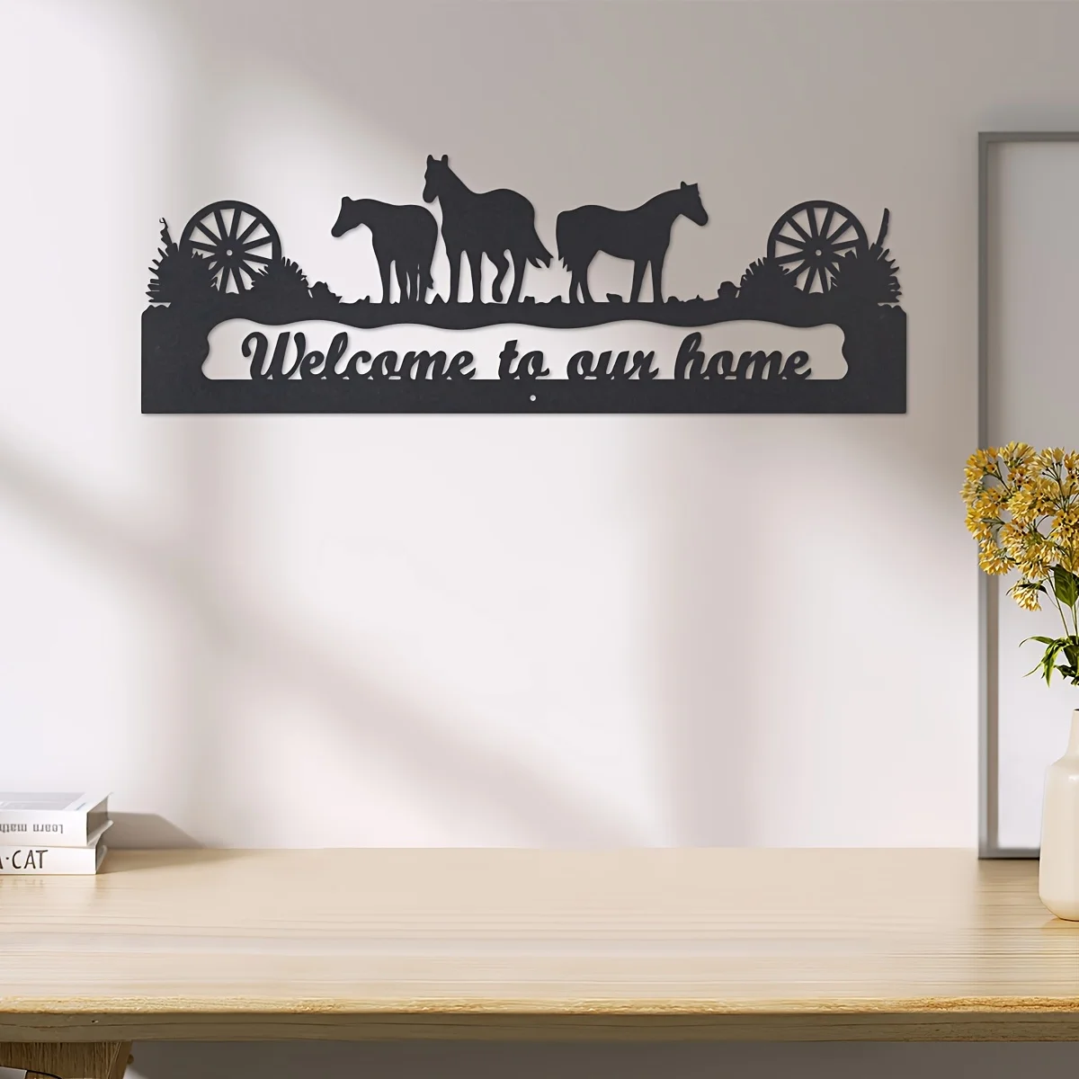 Rustic Three Horses Metal Wall Art - Equine Statue Decoration for Farmhouse Outdoor, Gift for Horse Lovers