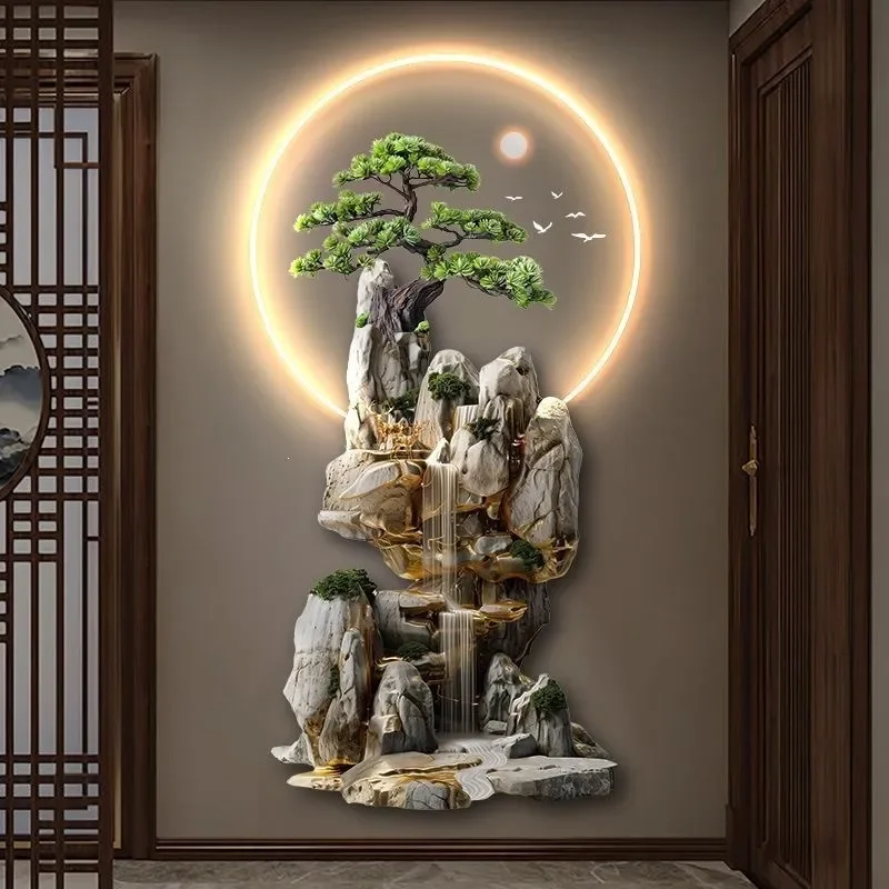 Flowing water generates wealth and enters the home. New Chinese-style decorative paintings are painted in the entrance with
