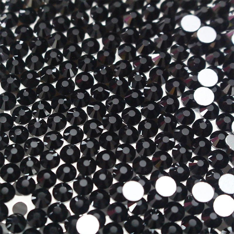 Top Quality jet Black  color flat back non hotfix rhinestones without glue nail crystal strass ss3 ss10 ss16 ss20 ss30 ss34 size