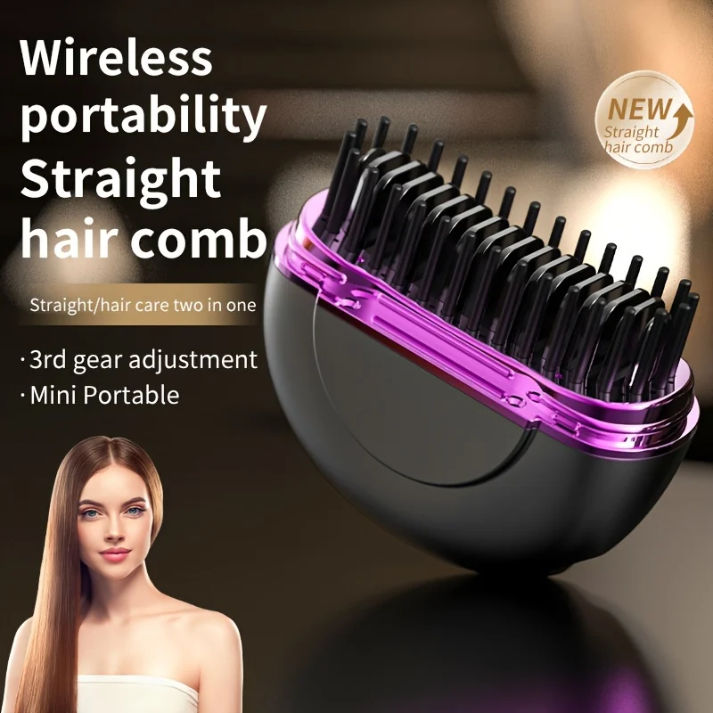 Wireless Rechargeable Travel-Friendly Portable Ionic Hair and Beard Straightener Brush,Mini Hair Styler,for Effortless Grooming