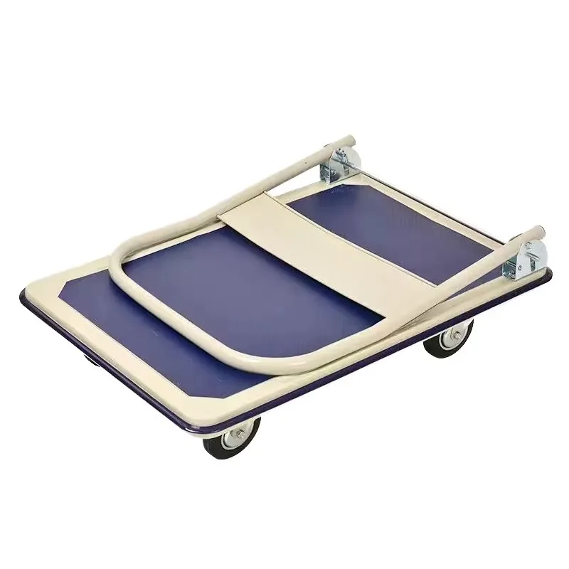 4-Wheel flat platform handcart, easy to move, folding design, easy to use, warehouse shopping storage - durable steel