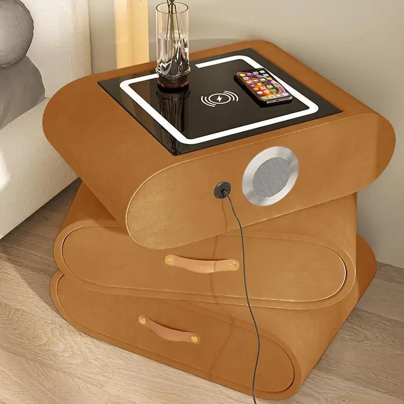 Smart Bedside Table With Wireless Charging Luxury Rotating Velvet Side Table Nightstand Storage Box Nachttisch Home Furniture