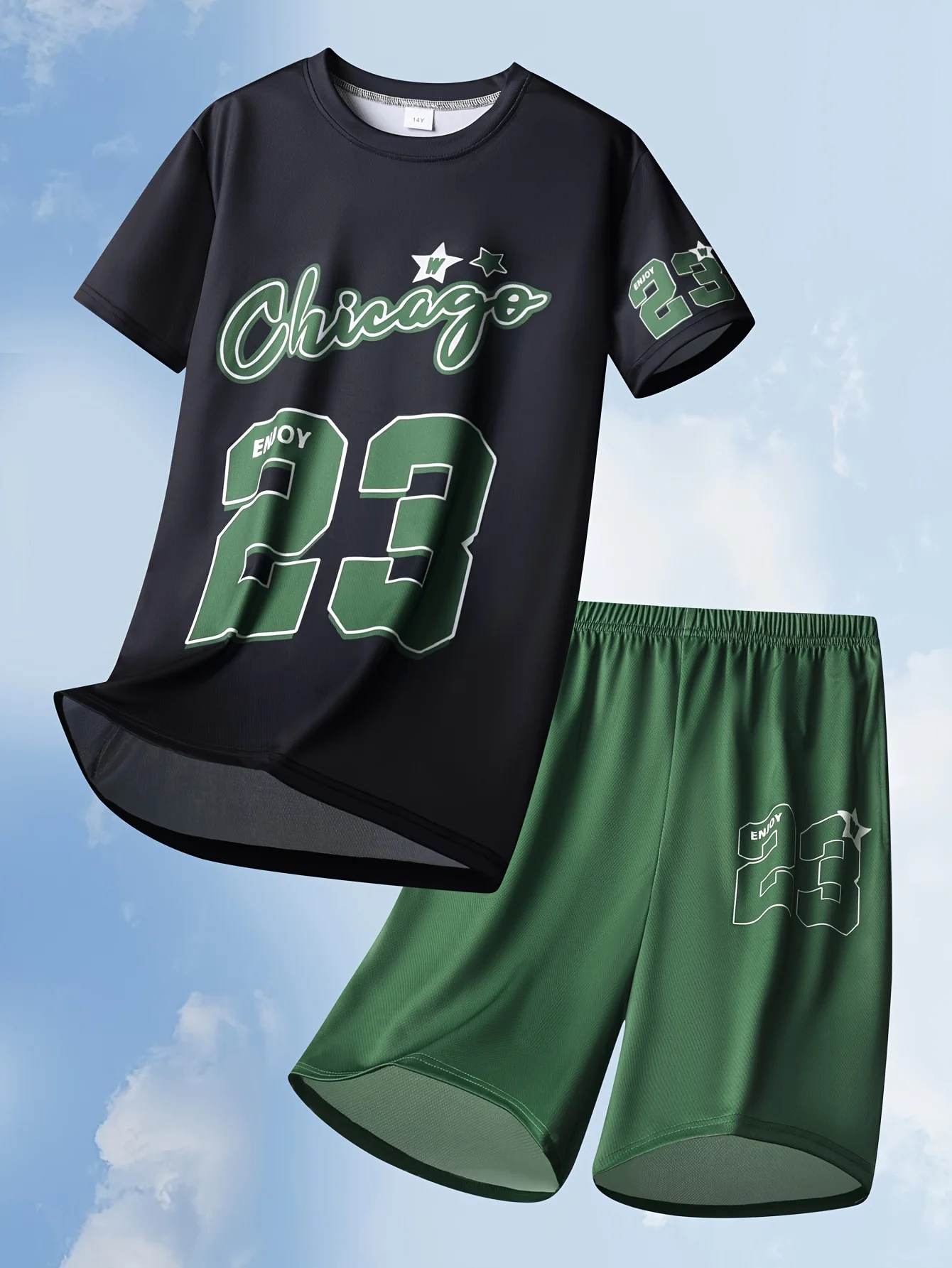 

Лето 2025 г., новый модный тренд, спортивный уличный и повседневный дышащий молодежный комплект из полиэфирного волокна с 3D принтом