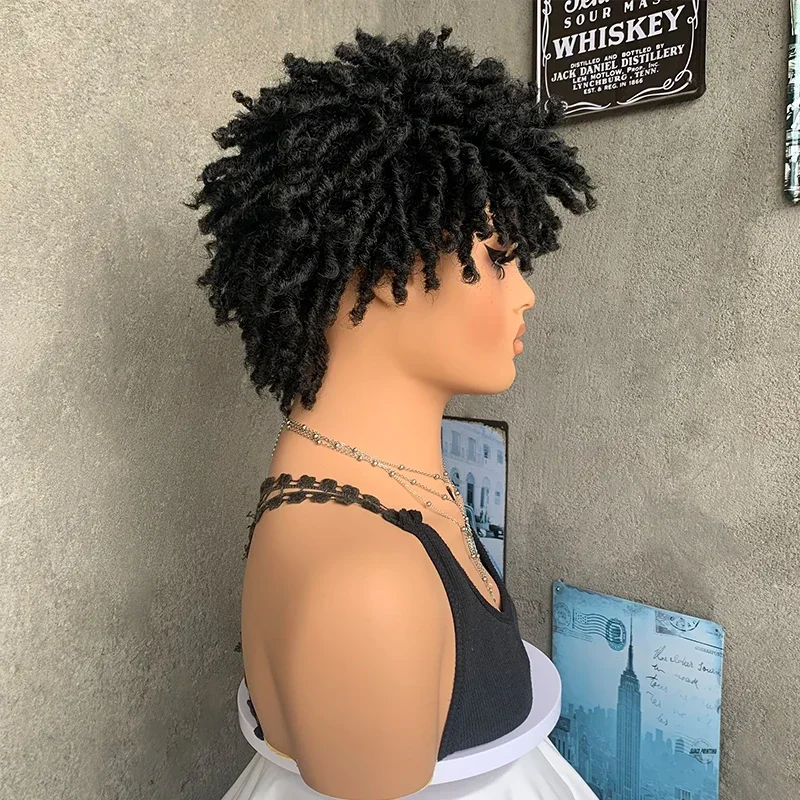 قصيرة سوداء مضفر الشعر Dreadlock شعر مستعار اصطناعي مع الانفجارات للشباب ألياف مقاومة للحرارة الأفرو غريب مجعد الذكور شعر مستعار للحفلات