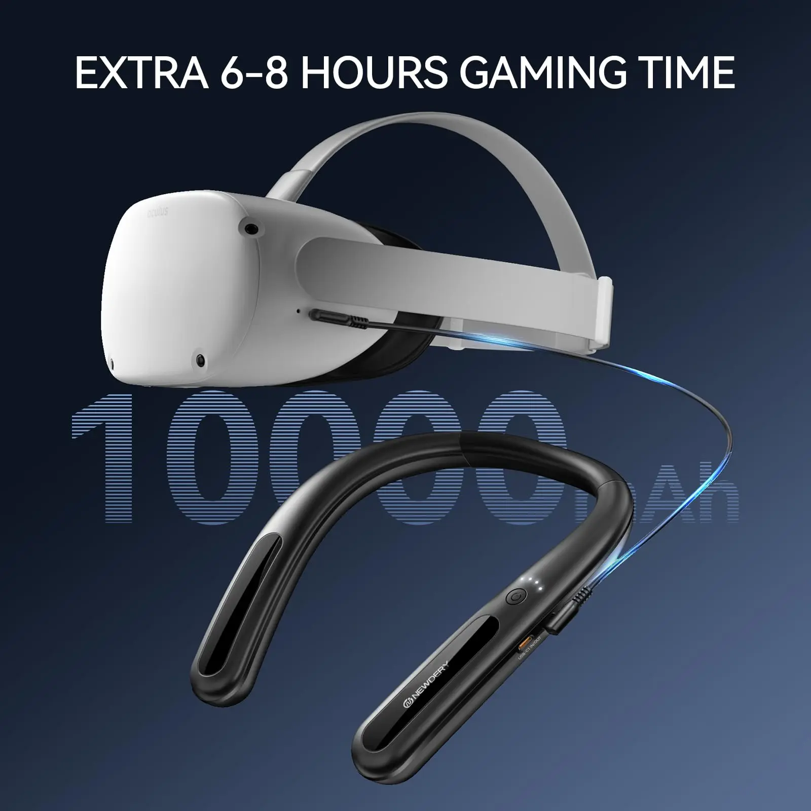NEWDERY 10000mAh Neck Battery Pack for Meta Quest 3 3S 2 PSVR2 Pico 4 Pro, PD Fast Charging Power Bank Strap VR Accessories