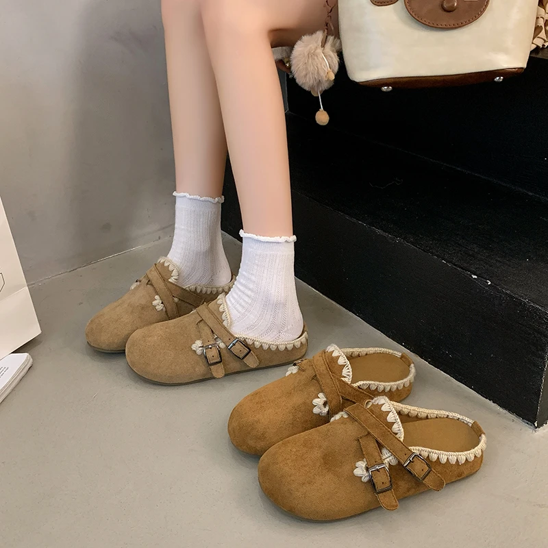 

2025 НОВЫЕ женские стильные простые элегантные высококачественные полутапочки с толстой подошвой в стиле ретро, модные полутапочки с мягкой подошвой