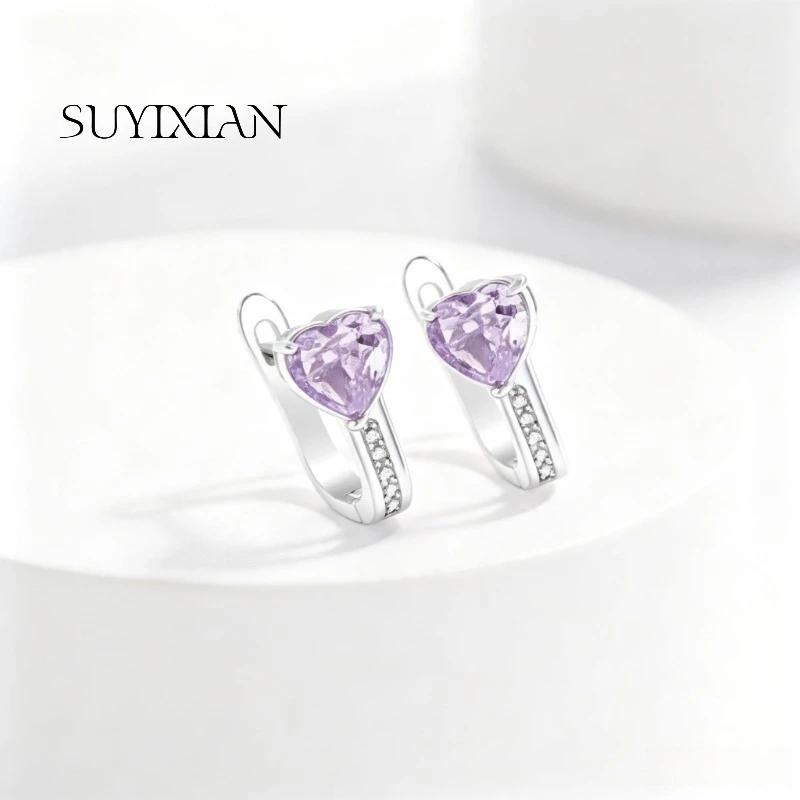 925 Sterling Silver Elegant Fashion Ice Flower Cut Zircon Love Earrings Birthday Party Anniversary Gift Ladies Jewelry