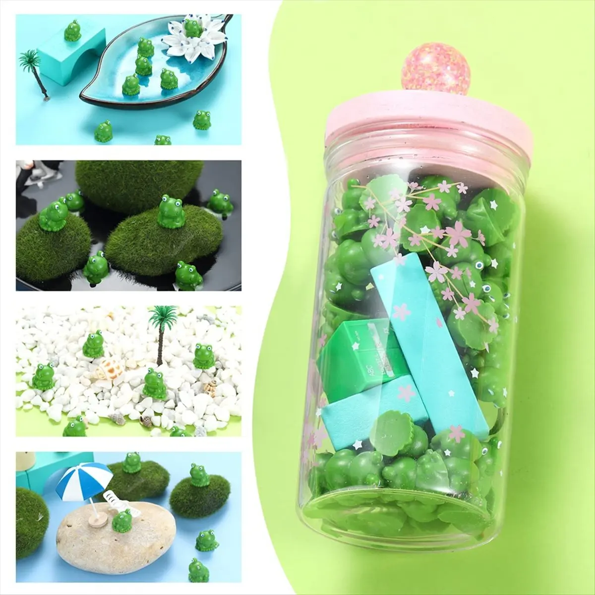 MALL 50 Pcs Mini Frog Garden Decor Green Frog Figurines Miniature Home Decor Tiny Plastic Frogs Fairy Garden Decor