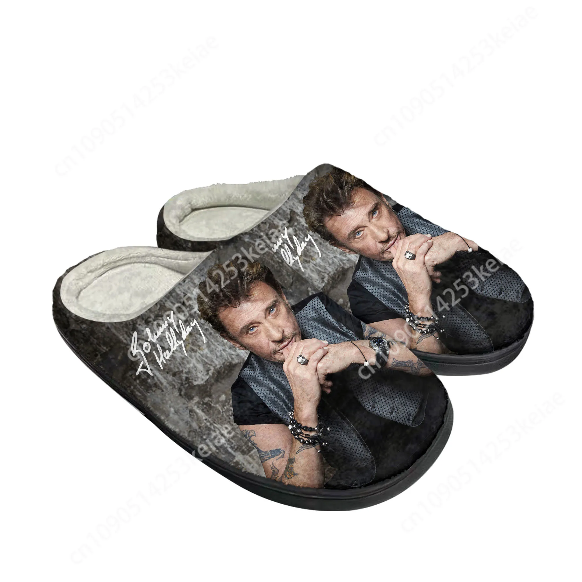 Johnny Hallyday Rock Singer Home Cotton Custom Slippers Mens Women Sandals Plush 3D Print Casual Keep Warm Shoes Thermal Slipper