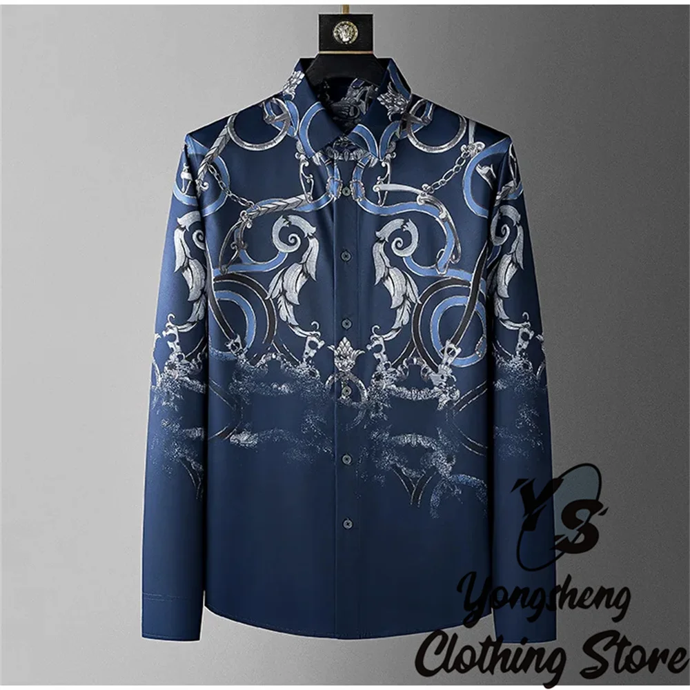 Luxury Printed Shirt Men's Long Sleeve Casual Shirt High Quality Fashion Popular Premium Korean Large Size Men's Clothing XS-6XL