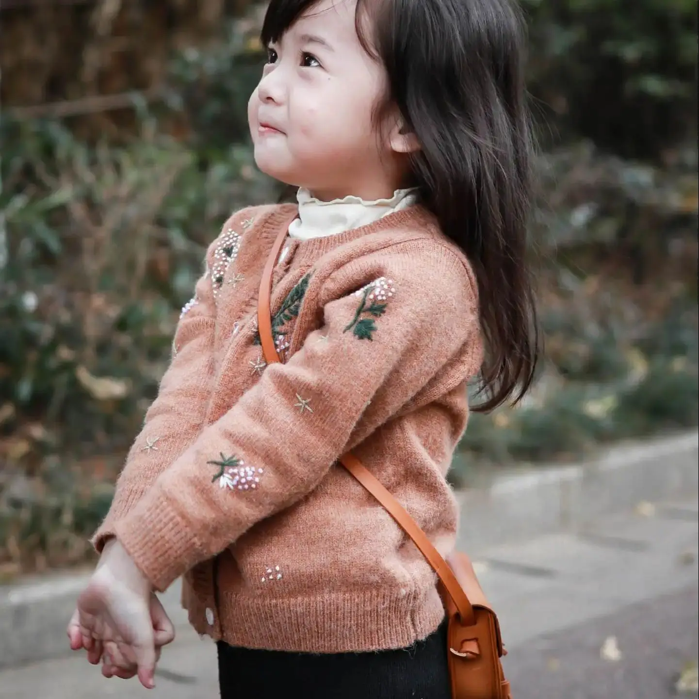 Spring Autumn Heavy Handmade 3D Embroidery Girls Knit Cardigan Sweater Coat, Ins Style Toddler Girls Crew Neck Knit Outerwear