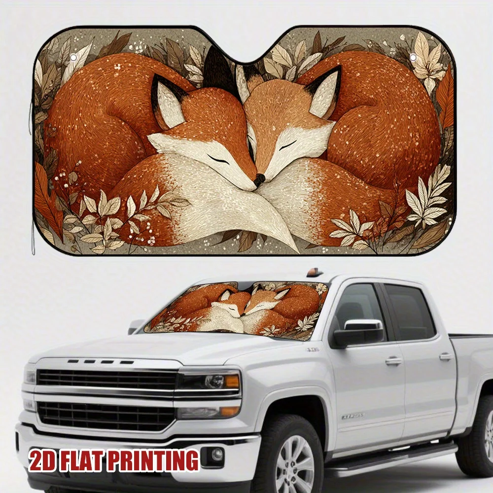 1pc Of Fox-Themed Floral Design Sunshade For Car Windshields, Vehicle, Car Window Shade, And Interior Car Additions