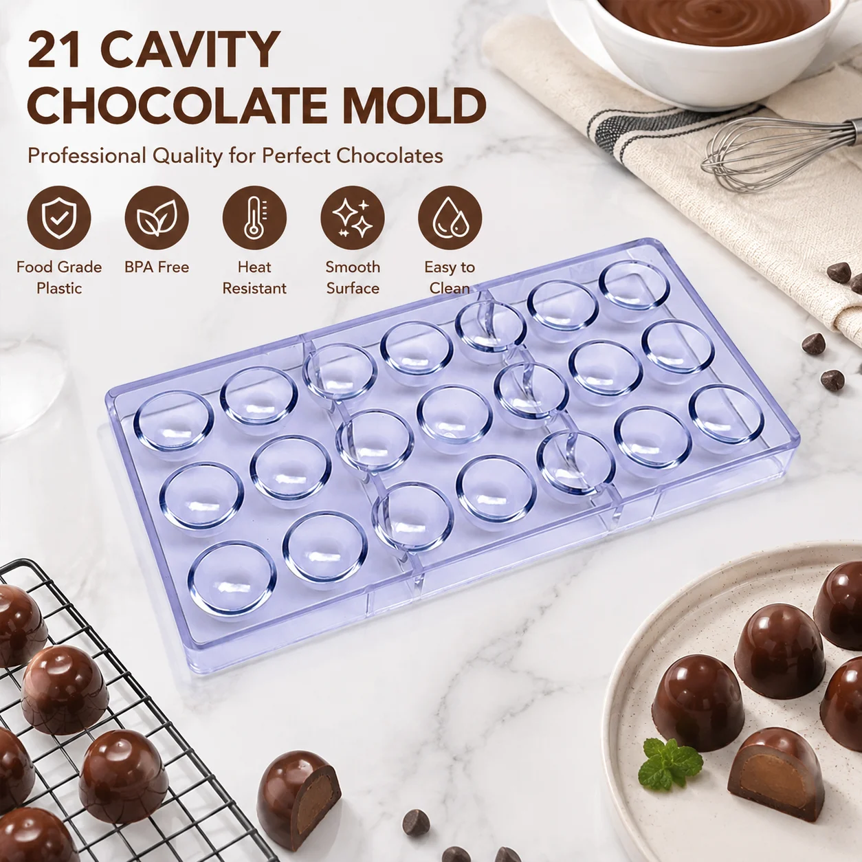 1 Pc Dome-shaped Polycarbonate Chocolate Mold, Reusable Bonbon & Confectionery Candy Making Mold for Home Bakery DIY