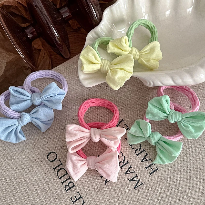 1Pair Cute Fashion Ponytail Elastic Hair Rope Exquisite Bow Hair Rope For Women Girls Sweet Rubber Band Hair Accessories