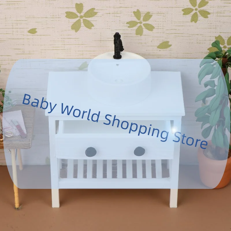 ตู้ใต้อ่างล้างหน้าจำลองสำหรับบ้านตุ๊กตา 1/12 ของตกแต่งเฟอร์นิเจอร์ห้องน้ำบ้านตุ๊กตา ของตกแต่งฉากชีวิตในบ้านตุ๊กตา ของเล่น