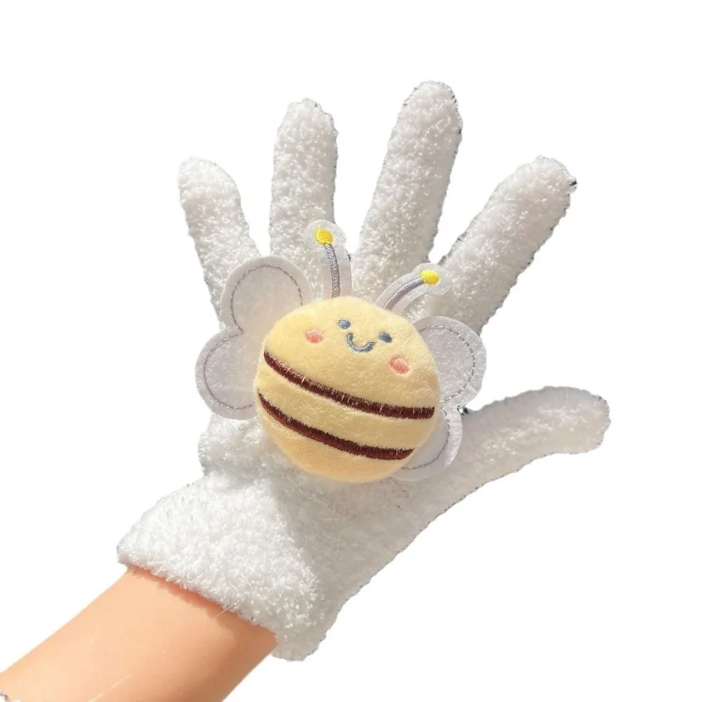 Guanti lavorati a maglia in peluche di velluto corallo moda Guanti caldi antivento ape Guanti spessi resistenti al freddo autunno inverno Donna Ragazza