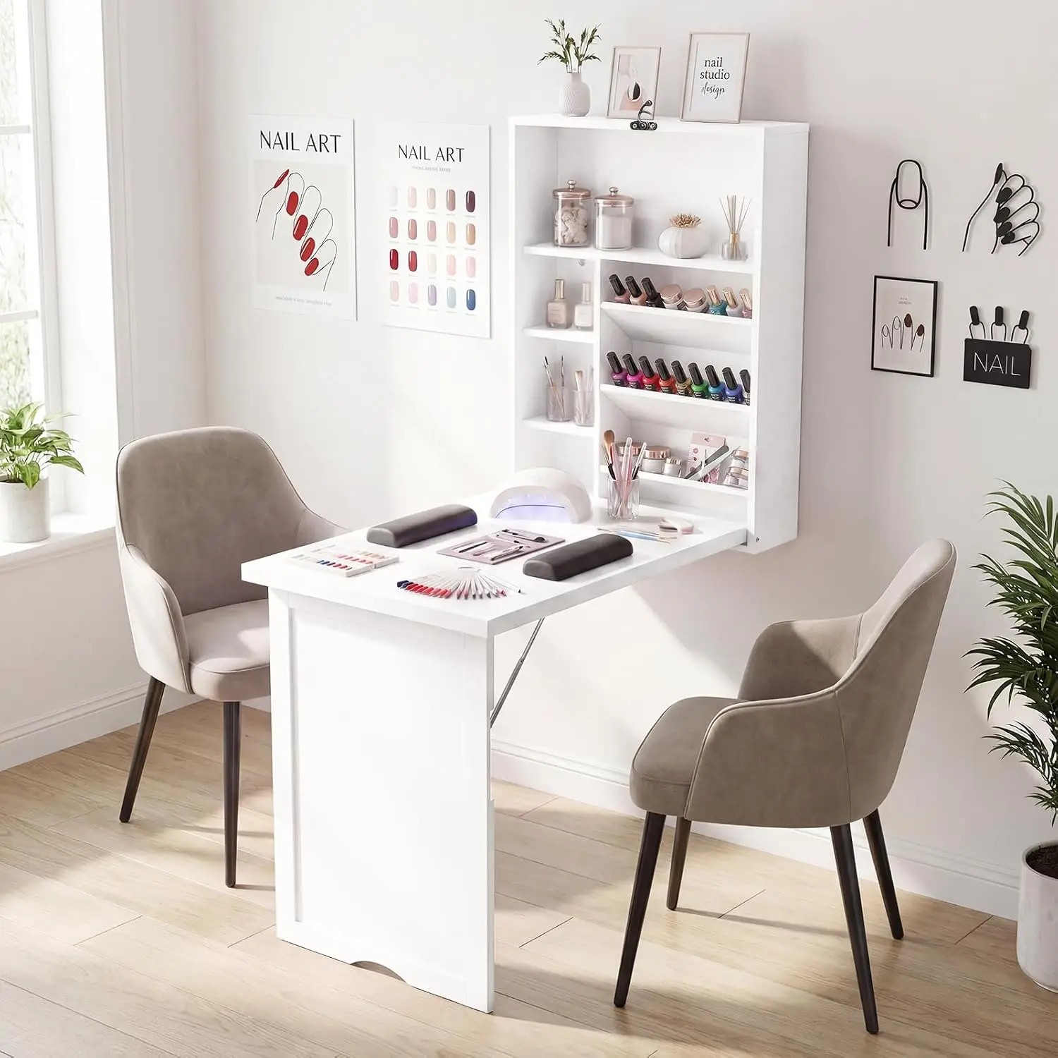 Wall Mounted Computer Desk, Fold Out Laptop Table, Home Office Study Workstation, Hanging Organizer Cabinet With Adjustable Storage Shelves, Modern Space Saving Furniture