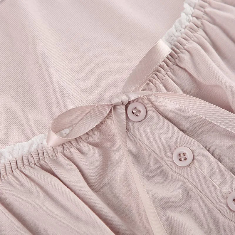 Sweet Button-up Top Women's Summer Cute Slim-fitting Contrast Lace Stitching Bow Square Collar T-shirts Y2K Korean Tees