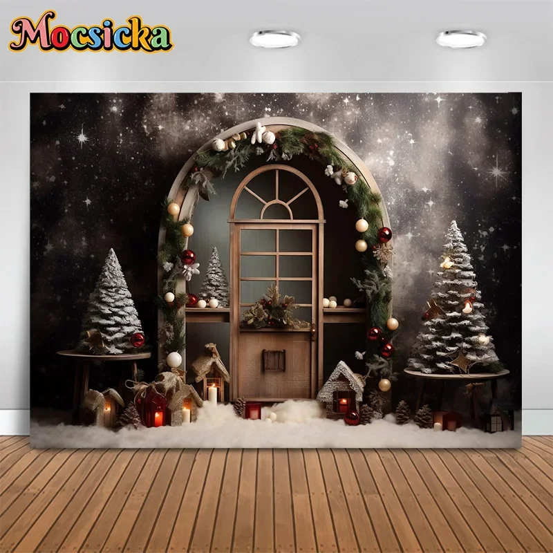 

Mocsicka winter xmas photography background snowy christmas tree backdrop new year's eve party cake smash banner photo studio