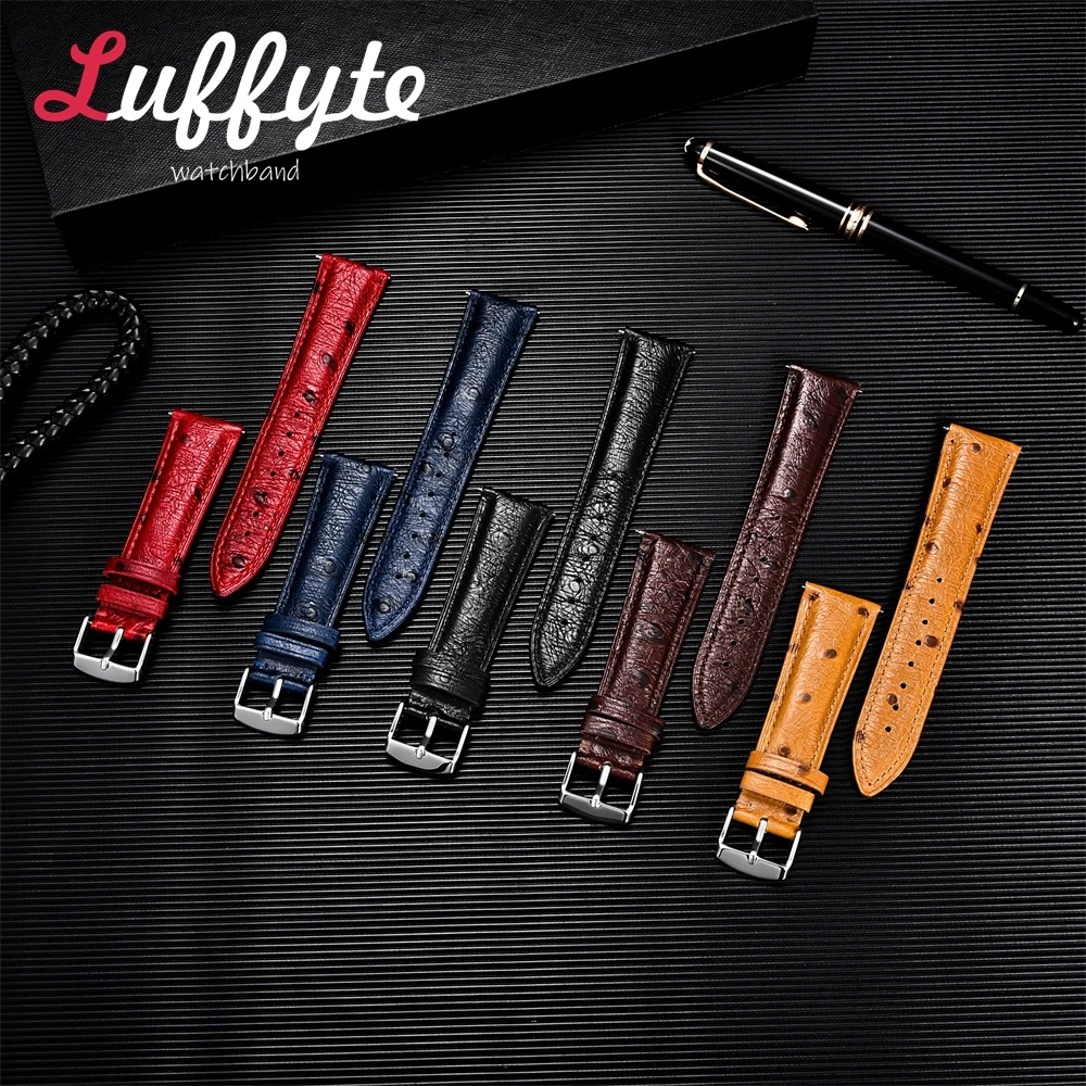Ostrich Pattern Watch Accessories Cowhide Leather Watchbands 18mm 20mm 22mm Men Women Quick Release Multi Size Straps