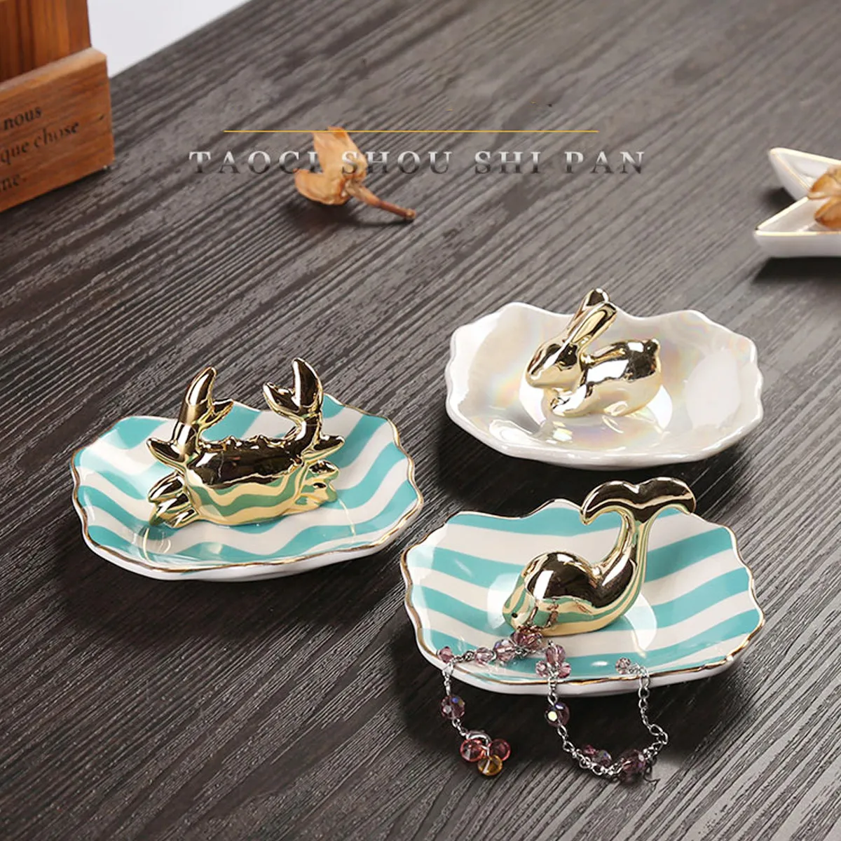 

Ceramic Jewelry Storage Tray Dolphin Assorted Color Elegant Decorative Trinket Dish for Home Bedroom Bathroom Jewelry Display