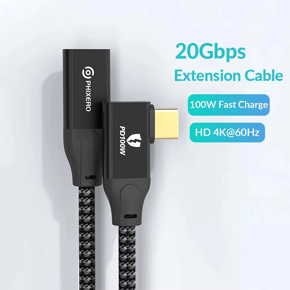 PHIXERO USB C Extension Cable 20Gbps USB3.2 PD 100W Type-C Male to Female Extender Cord For MacBook Laptop SSD Monitor