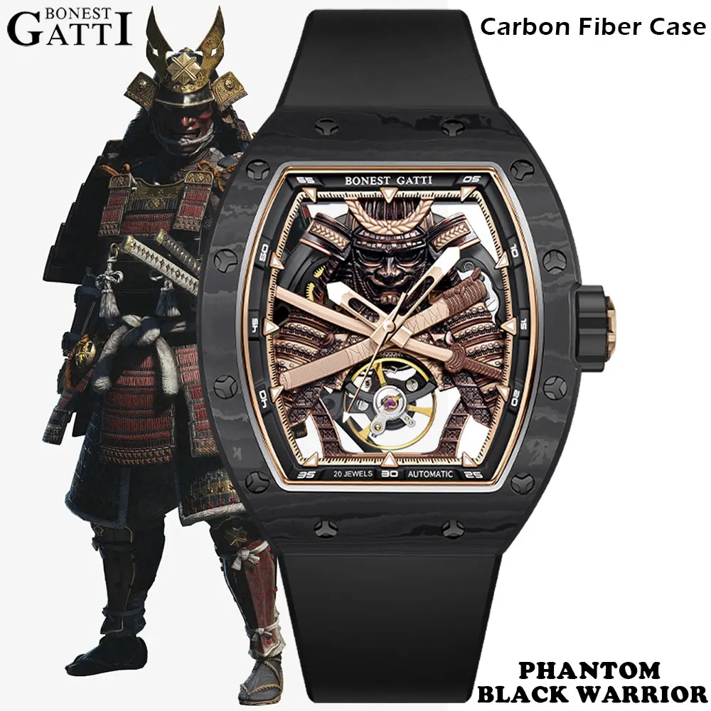 

BONEST GATTI BG9008 Men Automatic Movement Wristwatch Skeleton Warrior Big Dial Sapphire Glass Mechanical Watches for Men 2025