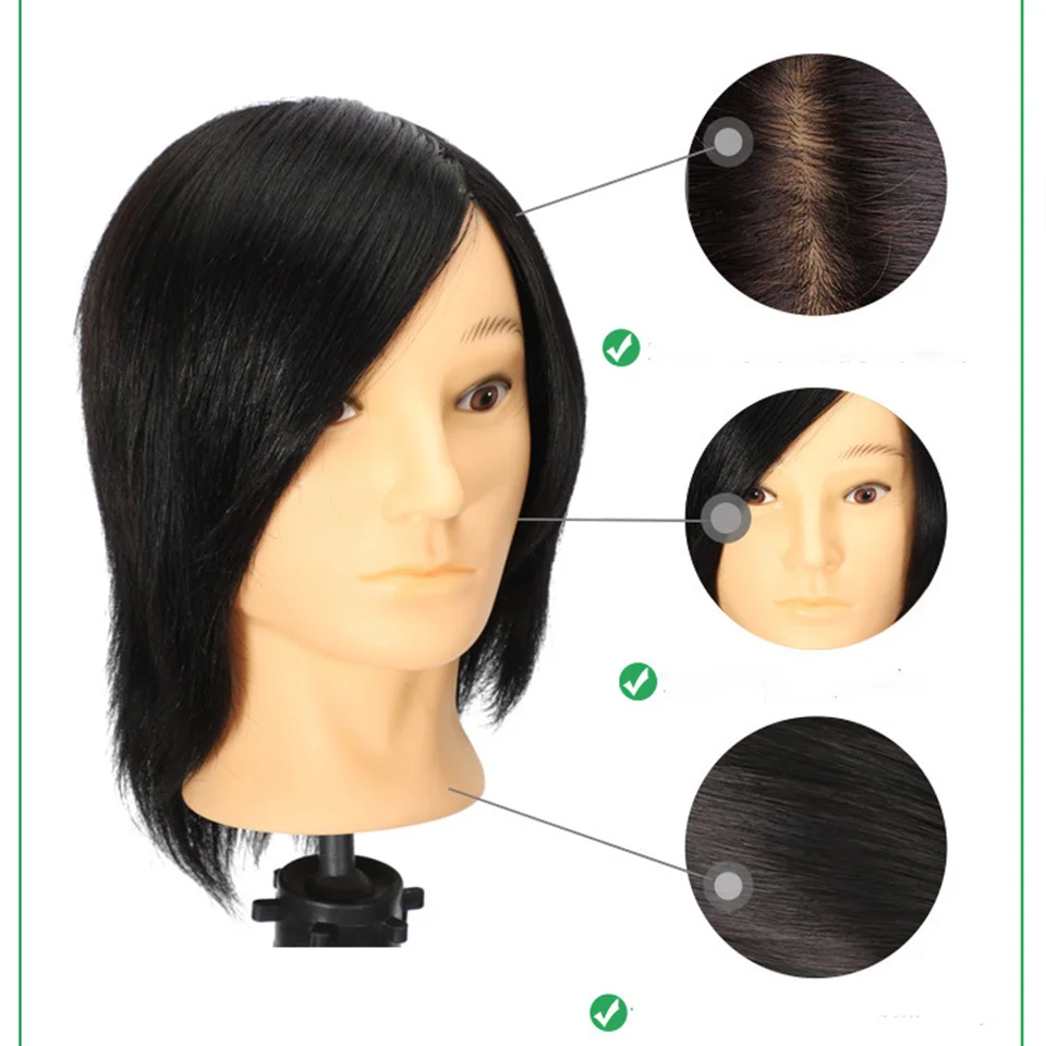 

8-дюймовые 100% настоящие человеческие волосы, мужская голова манекена с для практики причесок, профессиональная укладка, парикмахерские тренировочные головки