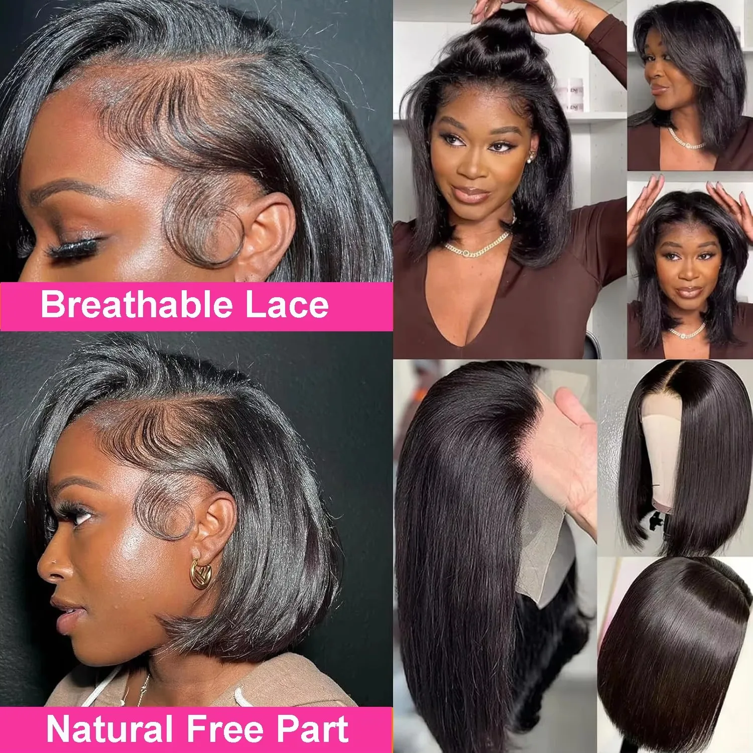 Short Bob Wig Straight Human Hair Wigs 13x4 Transparent Lace Frontal Wig Pre Plucked Wear Go 7x5 Glueless Virgin Human Hair Wig 250% 13x6 Lace Front Human Hair Wigs