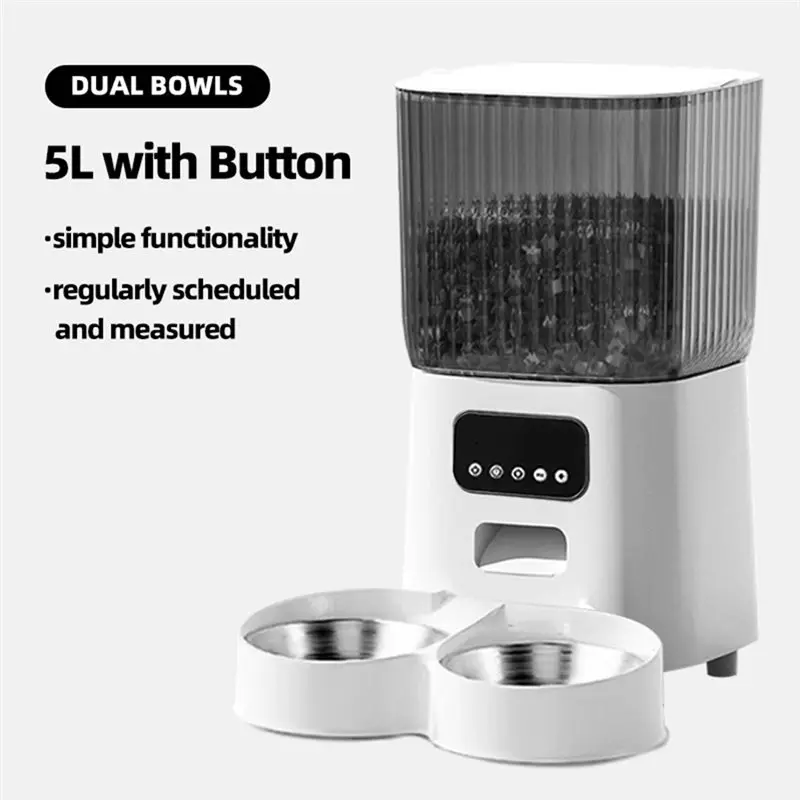 Automatic Pet Feeder 5L Dual Bowl Power Pet Feeding System Key For Cats And Dogs Timed Food Dispersion Distribution