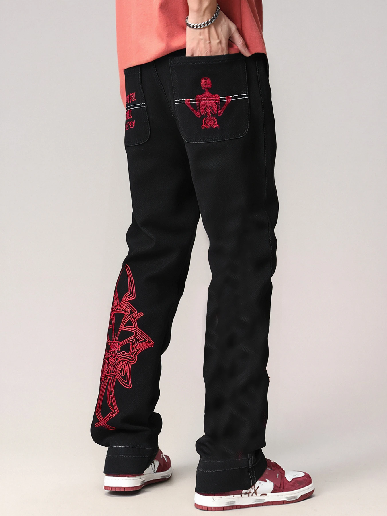 

Мужские модные свободные джинсовые джинсы с вышивкой в стиле ретро, хип-хоп, уличные брюки в стиле Харадзюку, широкие повседневные модные брюки