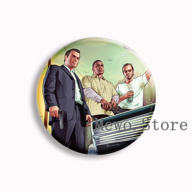 لعبة PS4 GTA5 لينة زر دبوس GTA VI سرقة السيارات الكبرى 5 مضحك ميمي بروش شارة حقيبة ديكور مجوهرات ألعاب جمع الأصدقاء الهدايا