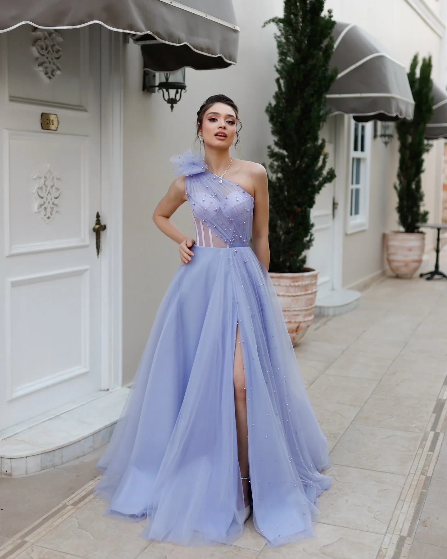 

Customized Graceful Sweetheart One Shoulder Pearls Bow Evening Dresses Modern Organza Pleats Vestido De Festa Vestido De Noche